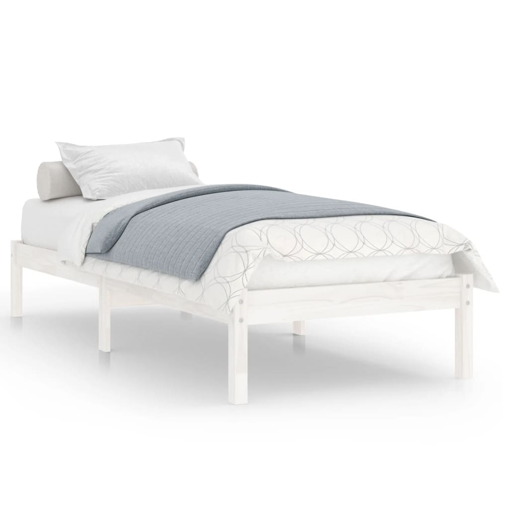 Okvir za krevet bijeli od masivnog drva 90 x 190 cm mali