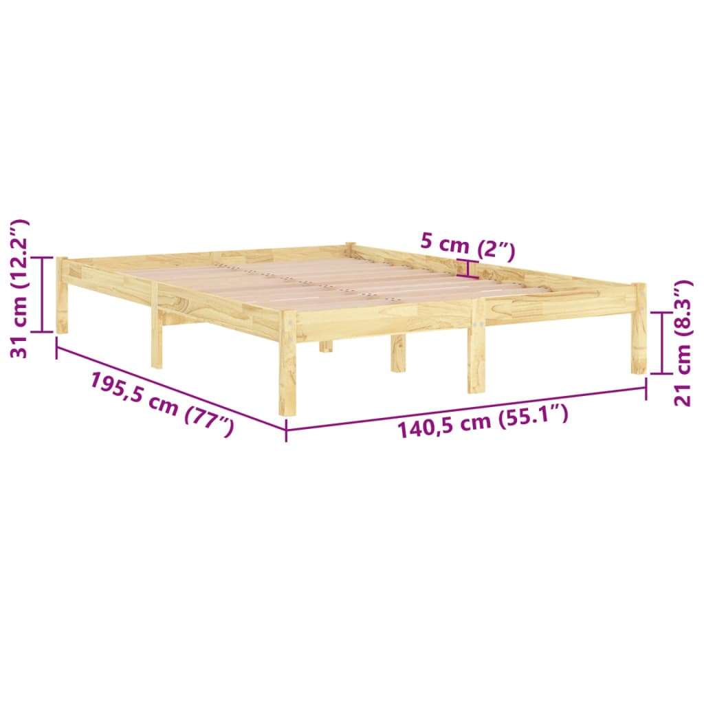 Okvir za krevet od masivnog drva 135 x 190 cm bračni