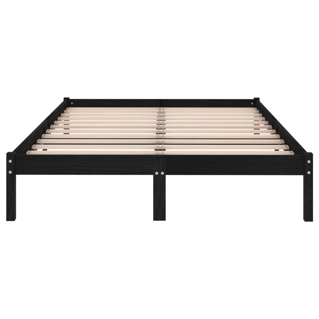 Okvir za krevet od masivnog drva crni 135 x 190 cm bračni