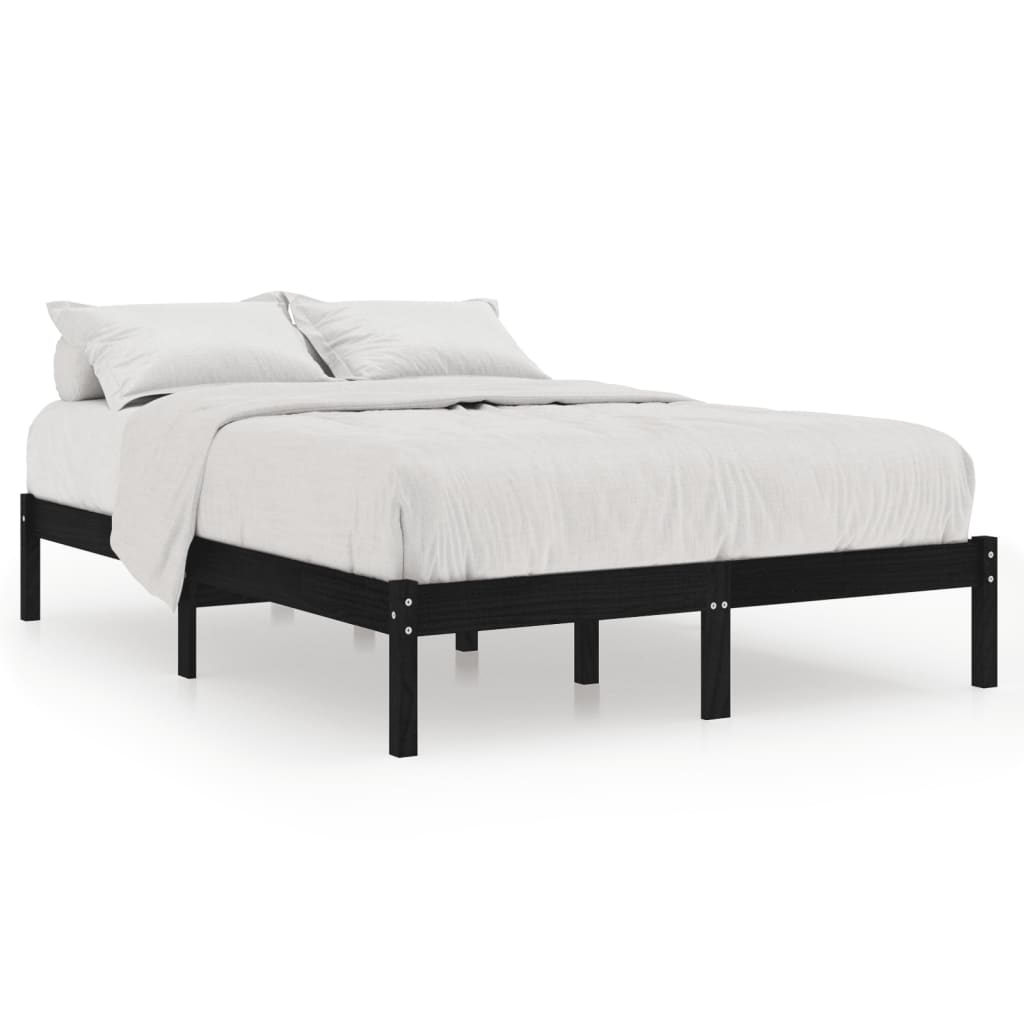 Okvir za krevet od masivne borovine crni 140 x 190 cm