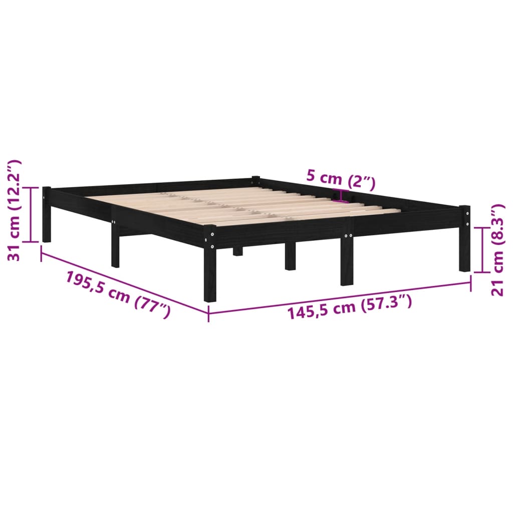 Okvir za krevet od masivne borovine crni 140 x 190 cm