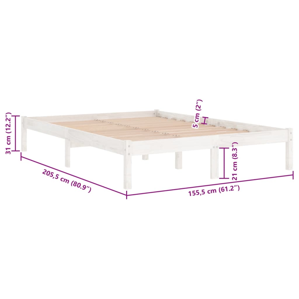 Okvir za krevet od masivne borovine bijeli 150 x 200 cm king