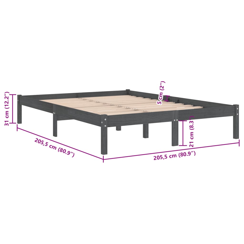 Okvir za krevet od masivne borovine sivi 200 x 200 cm