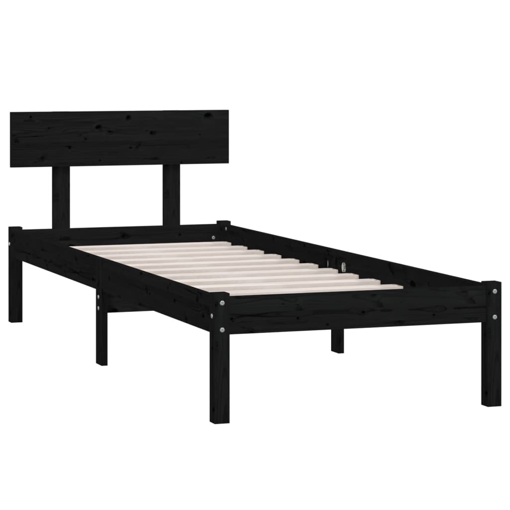 Okvir za krevet od masivnog drva crni 75 x 190 cm mali