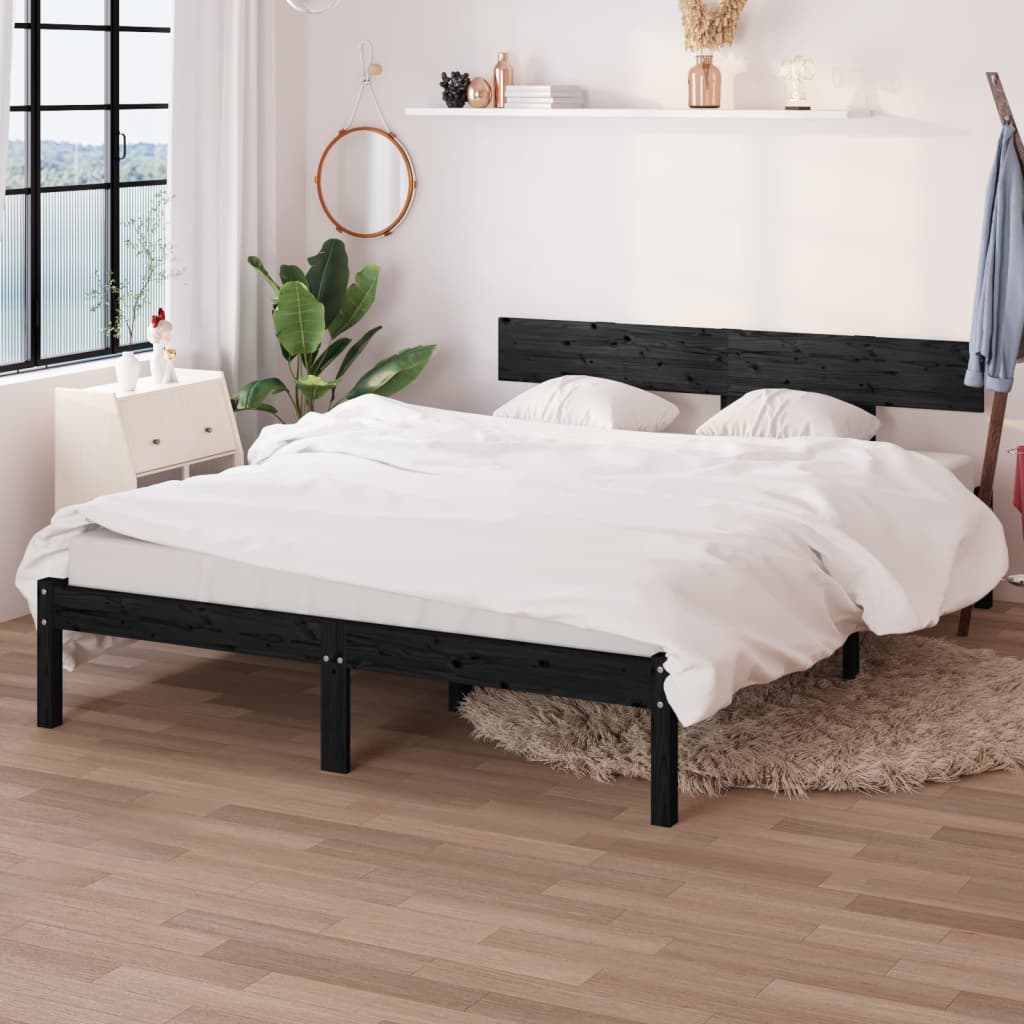 Okvir za krevet od masivne borovine crni 135x190 cm bračni