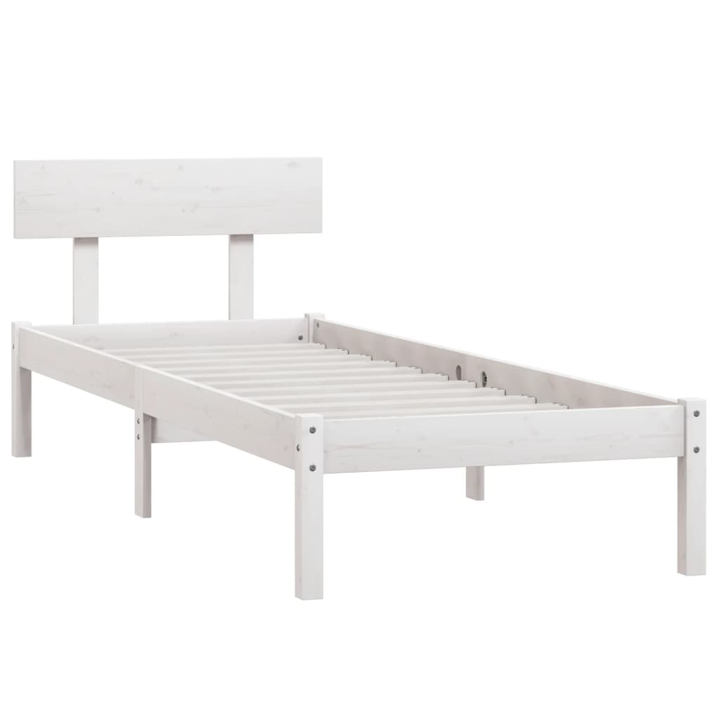 Okvir za krevet od masivne borovine bijeli 90 x 200 cm