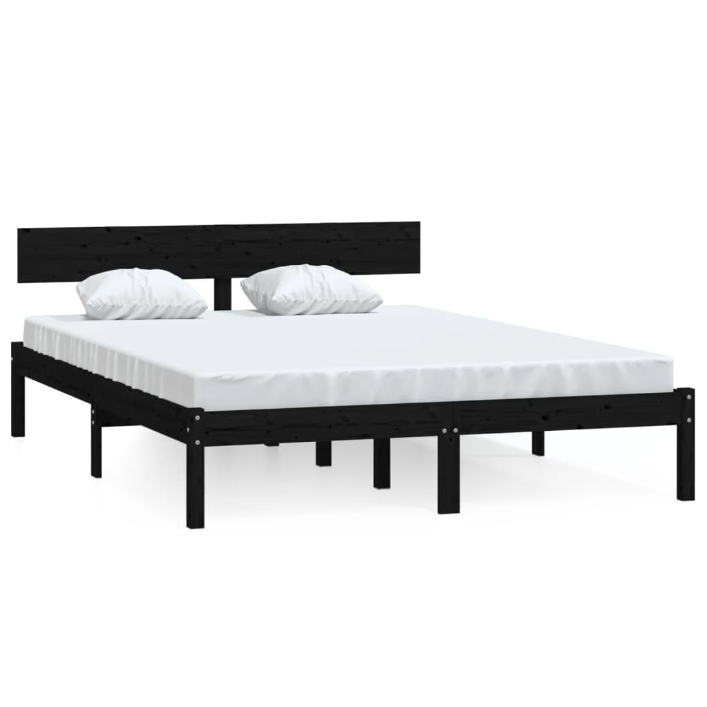 Okvir za krevet od masivne borovine crni 150x200 cm bračni
