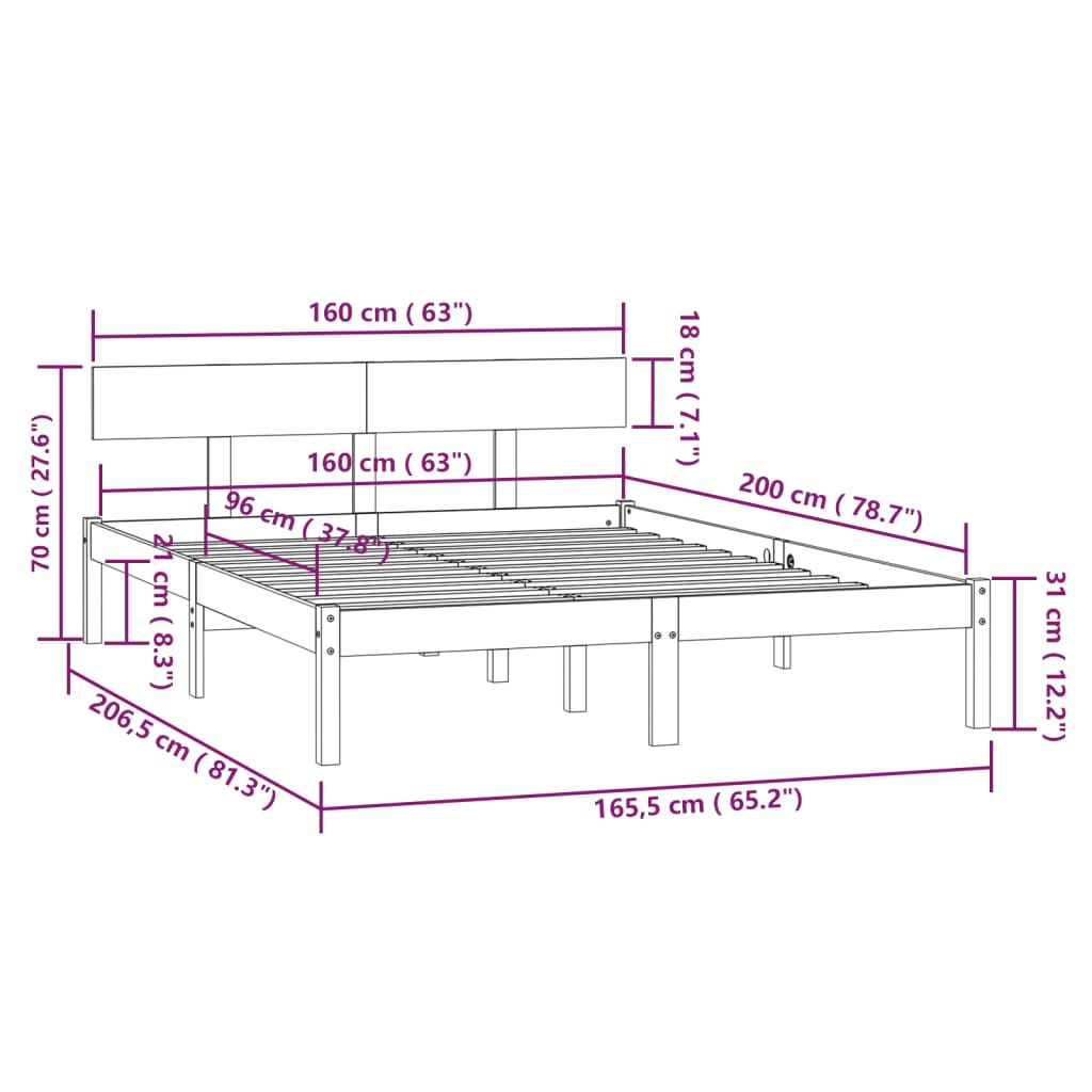 Okvir za krevet od masivne borovine crni 160 x 200 cm