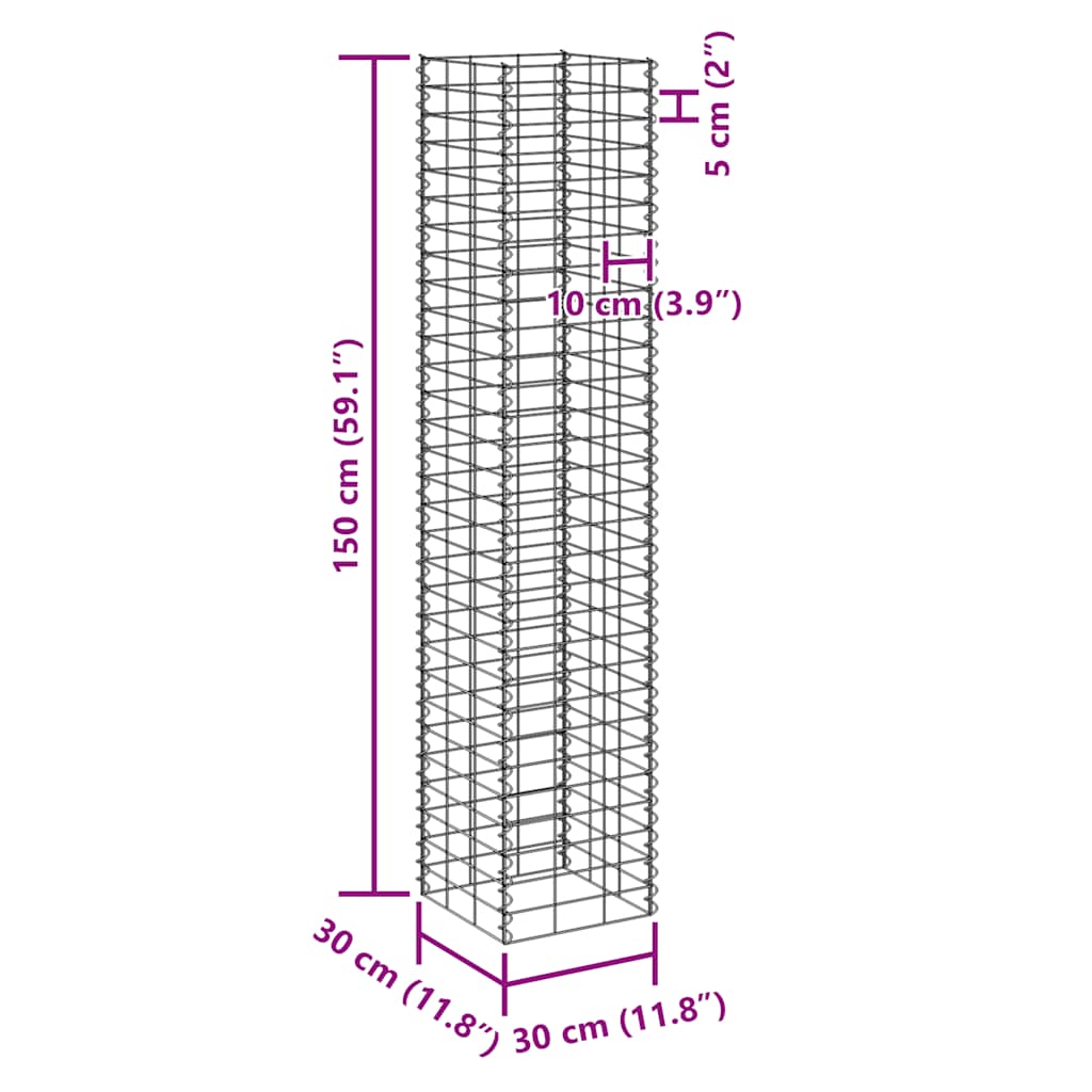 Gabionske povišene gredice 3 kom 30 x 30 x 150 cm željezne