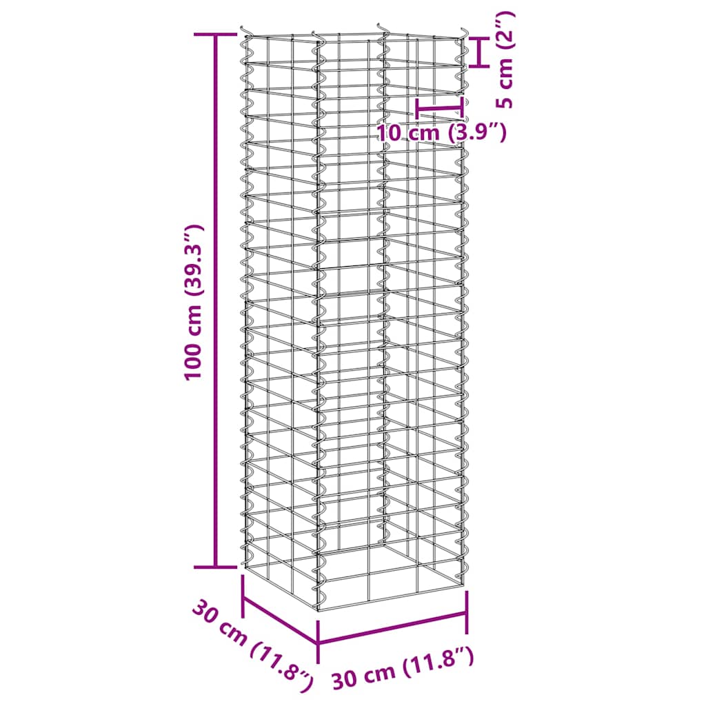 Gabionske gredice 4 kom 30 x 30 x 50/100/150/200 cm željezne