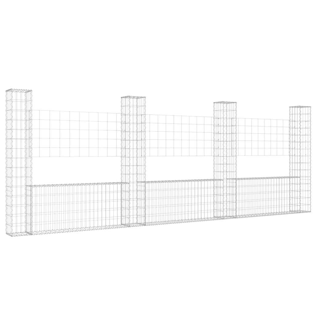 Gabionska košara U-oblika s 4 stupa 380 x 20 x 150 cm željezna