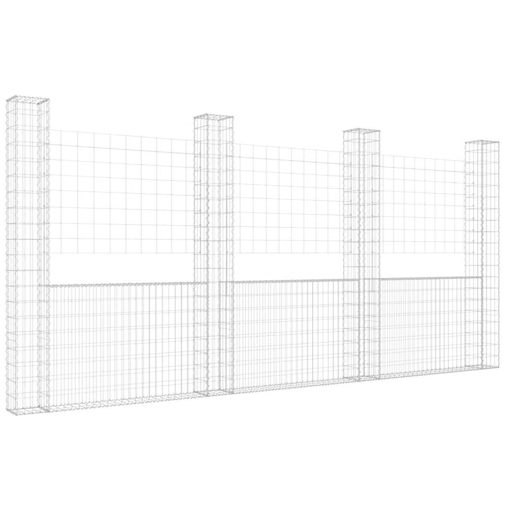 Gabionska košara U-oblika s 4 stupa 380 x 20 x 200 cm željezna
