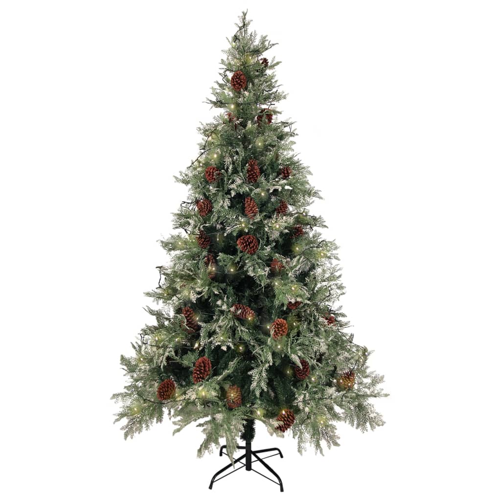Osvijetljeno božićno drvce i šiške zeleno-bijelo 195 cm PVC/PE
