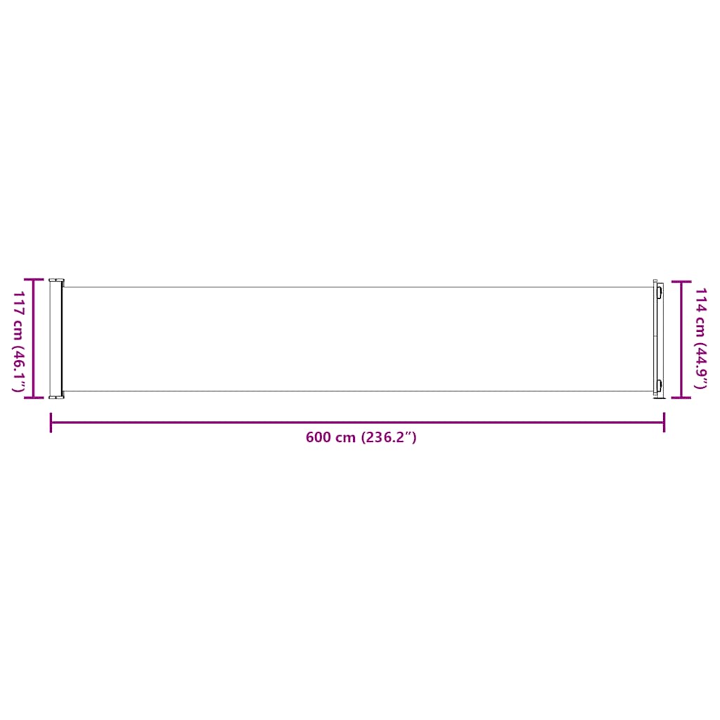 Uvlačiva bočna tenda za terasu 117 x 600 cm siva