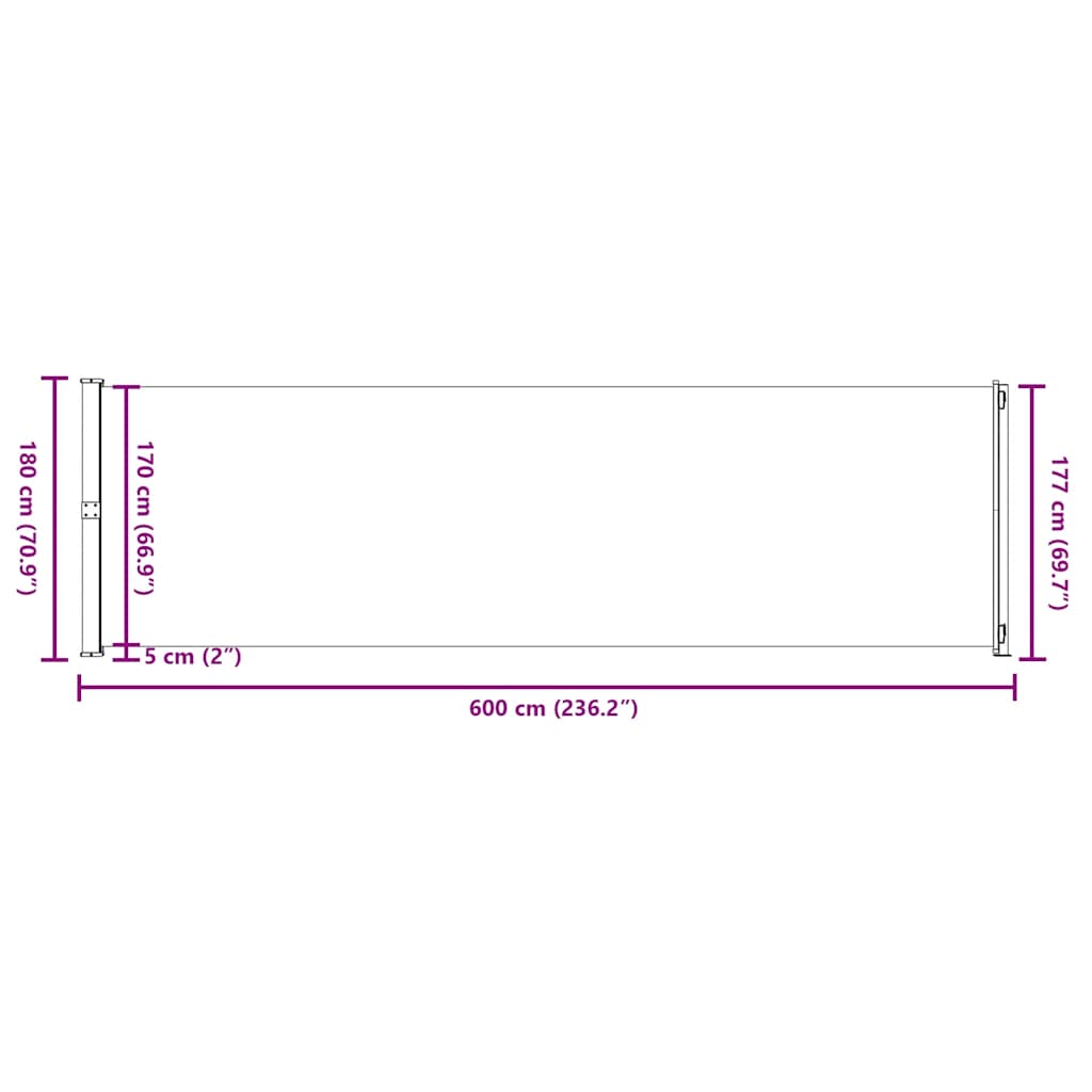 Uvlačiva bočna tenda za terasu 180 x 600 cm siva