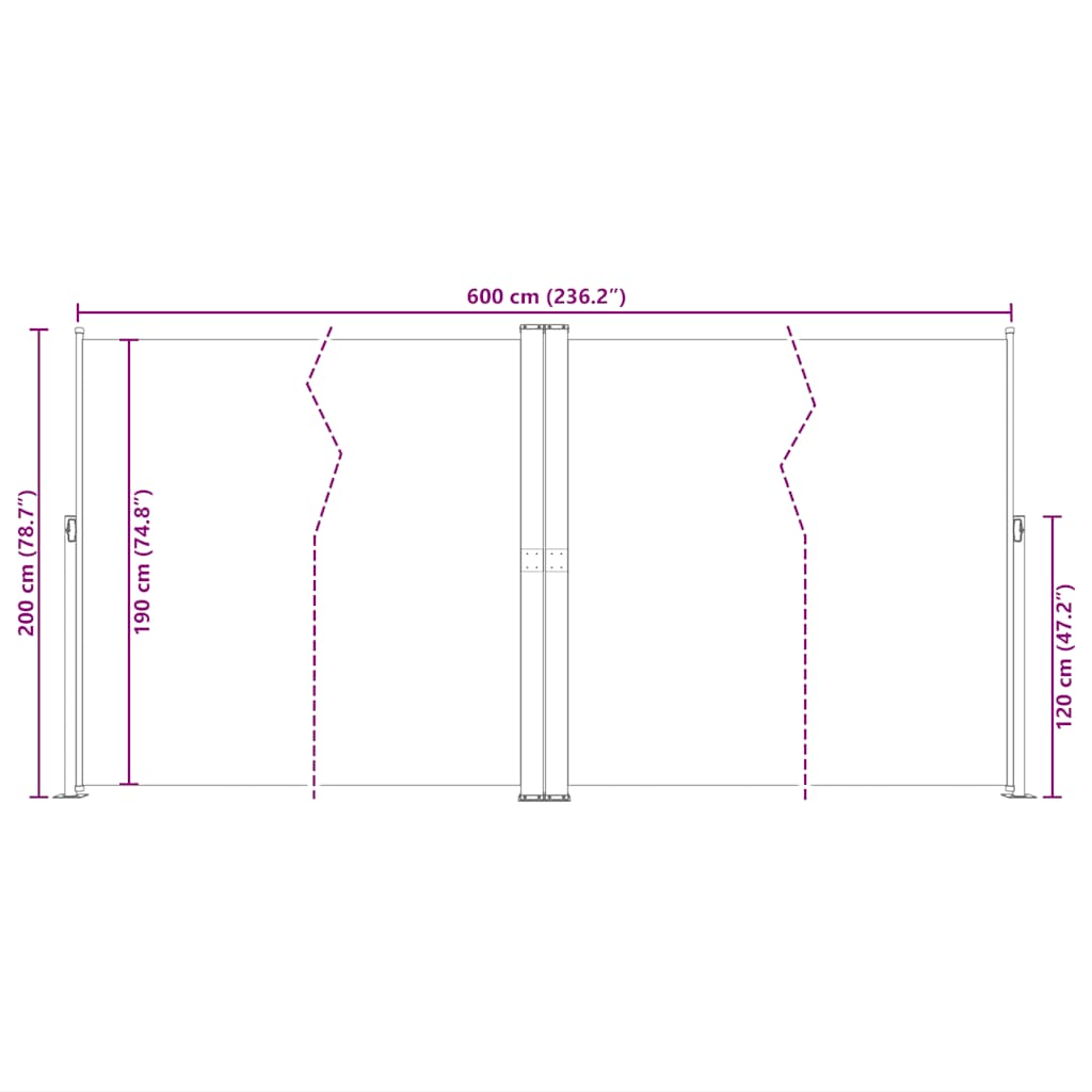 Uvlačiva bočna tenda crna 200 x 600 cm