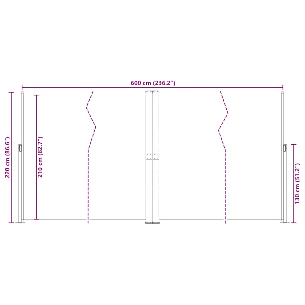 Uvlačiva bočna tenda crvena 220 x 600 cm