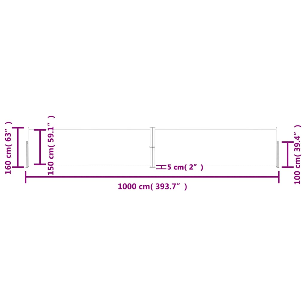Uvlačiva bočna tenda crna 160 x 1000 cm
