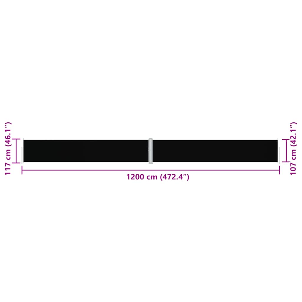 Uvlačiva bočna tenda crna 117 x 1200 cm