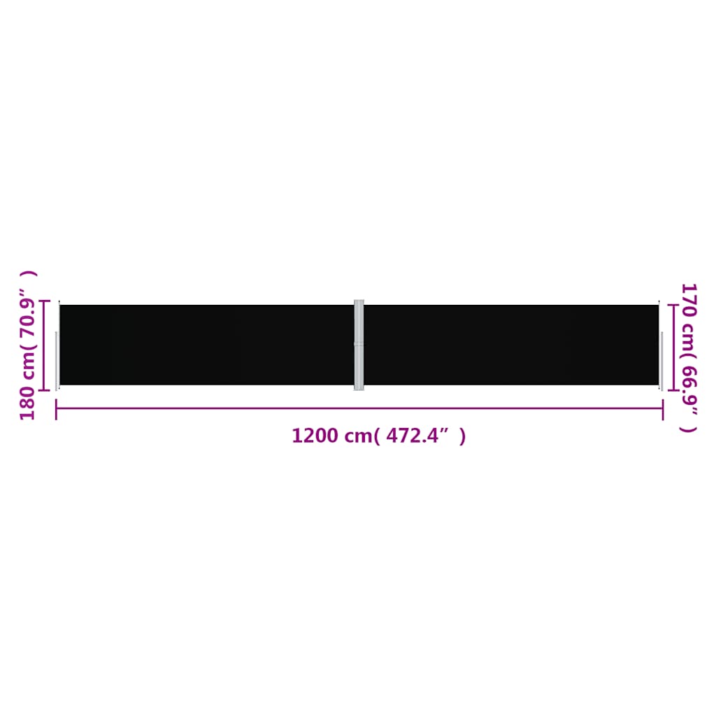 Uvlačiva bočna tenda crna 180 x 1200 cm