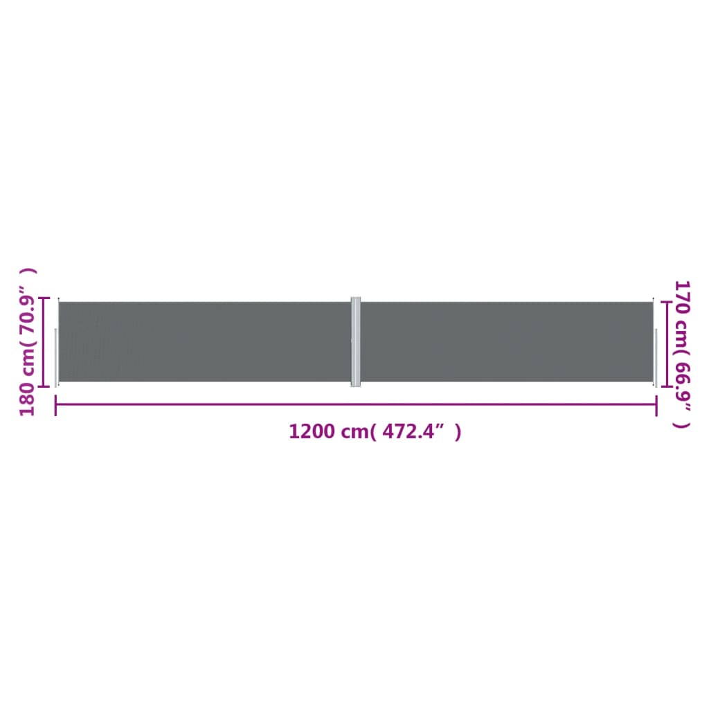 Uvlačiva bočna tenda antracit 180 x 1200 cm