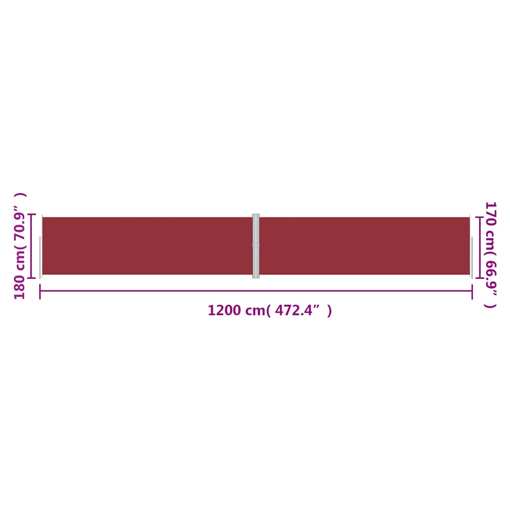 Uvlačiva bočna tenda crvena 180 x 1200 cm
