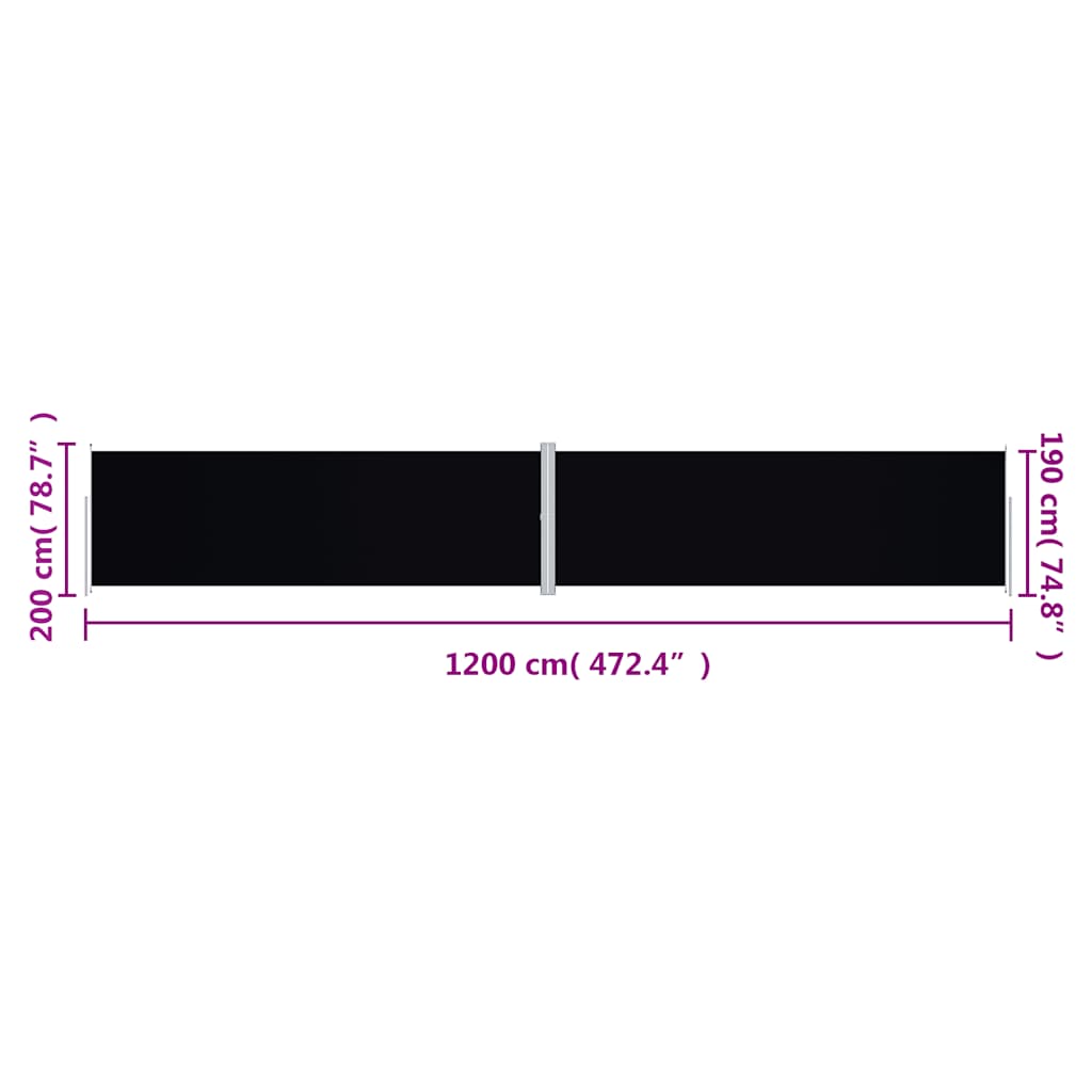 Uvlačiva bočna tenda crna 200 x 1200 cm