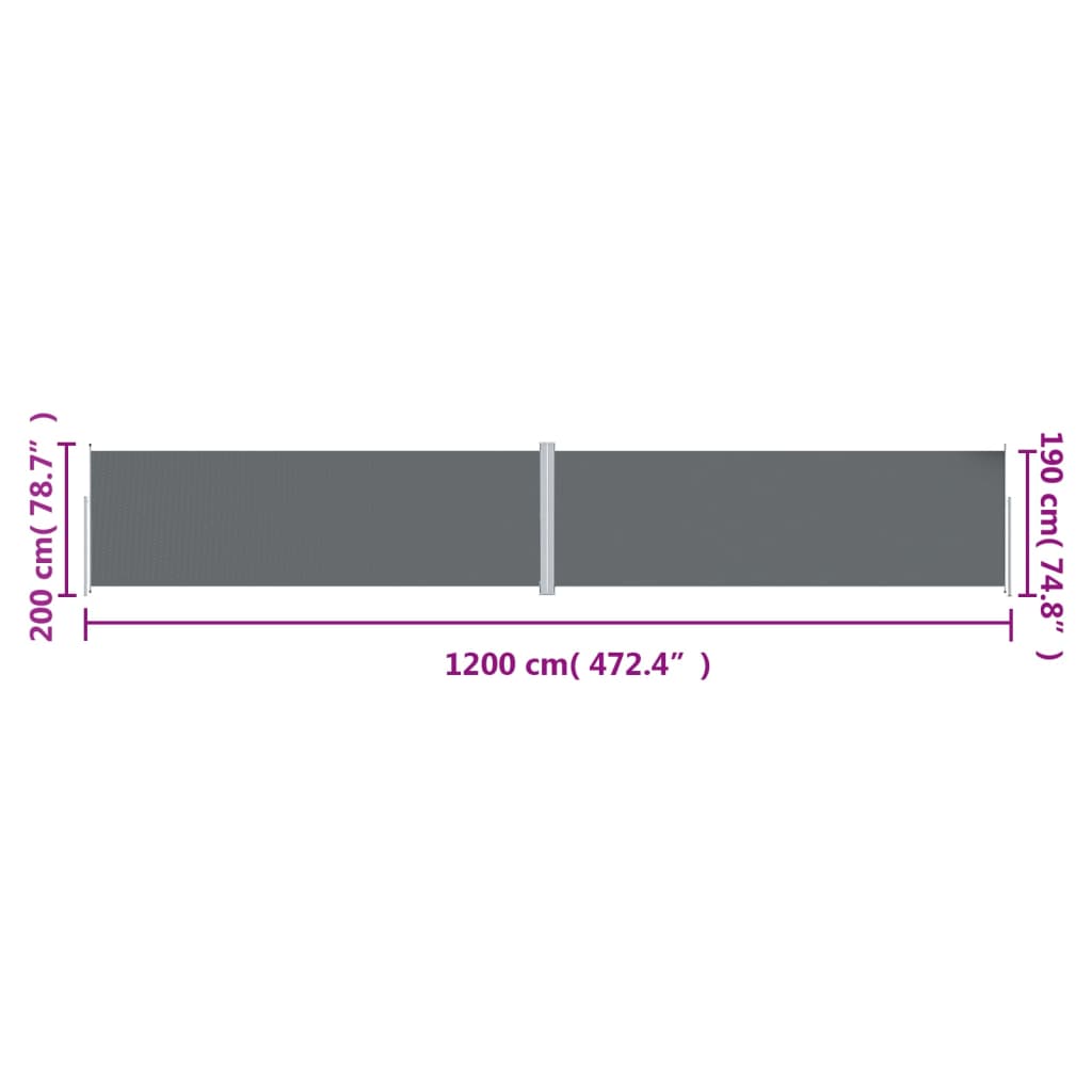 Uvlačiva bočna tenda antracit 200 x 1200 cm