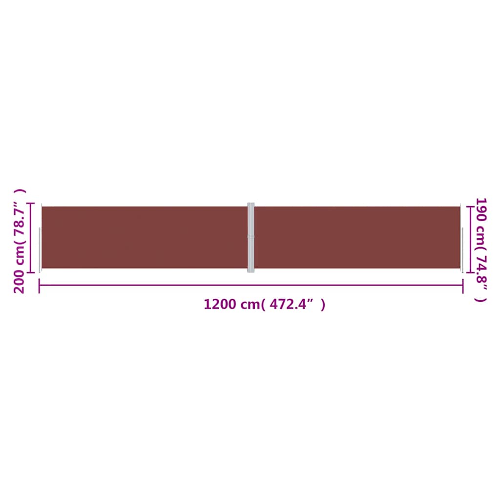 Uvlačiva bočna tenda smeđa 200 x 1200 cm
