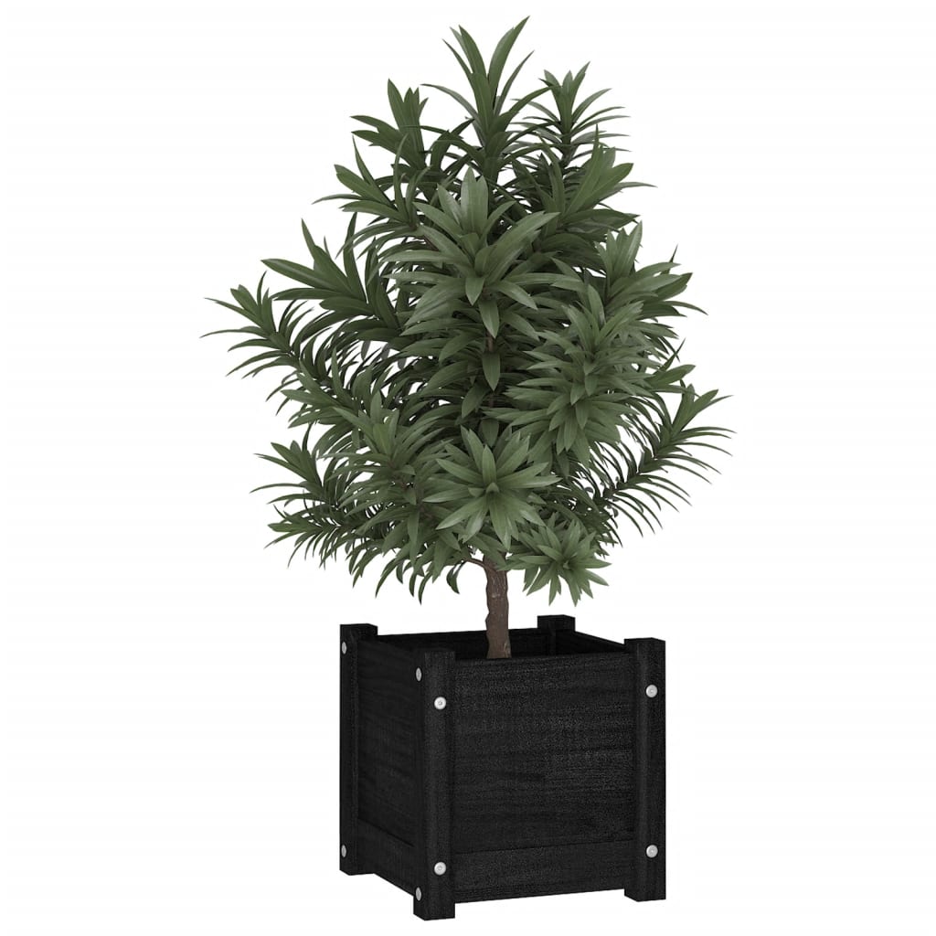 Vrtne sadilice 2 kom crne 31 x 31 x 31 cm od masivne borovine