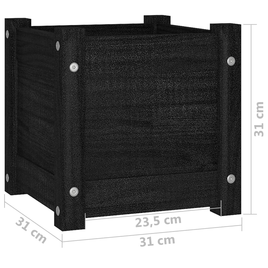 Vrtne sadilice 2 kom crne 31 x 31 x 31 cm od masivne borovine