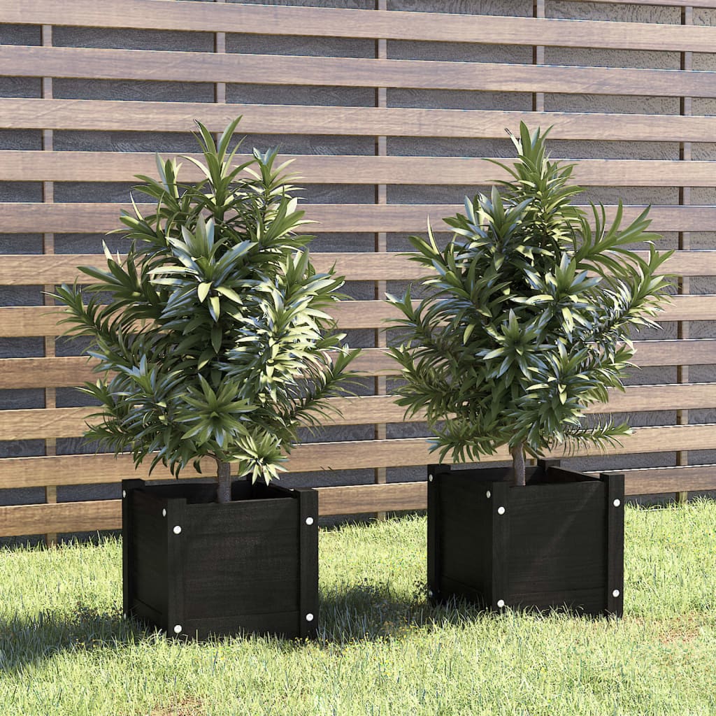 Vrtne sadilice 2 kom crne 31 x 31 x 31 cm od masivne borovine