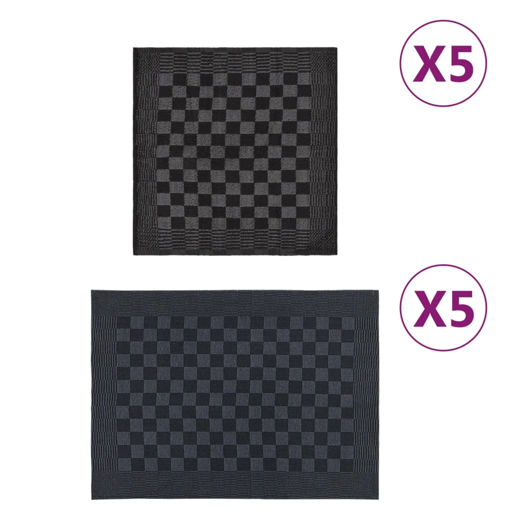 Set ručnika od 10 komada crno-sivi pamučni