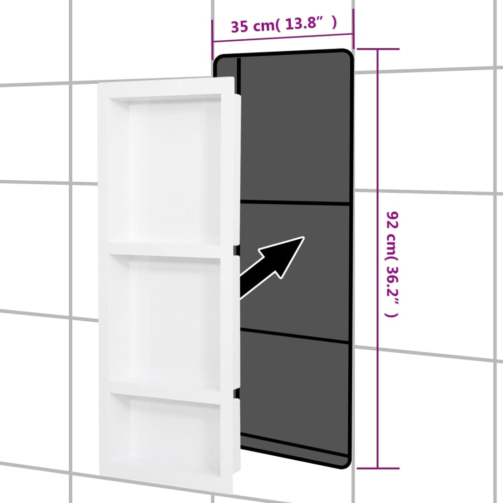 Niša za tuš s 3 odjeljka bijela visokog sjaja 41 x 99 x 9 cm