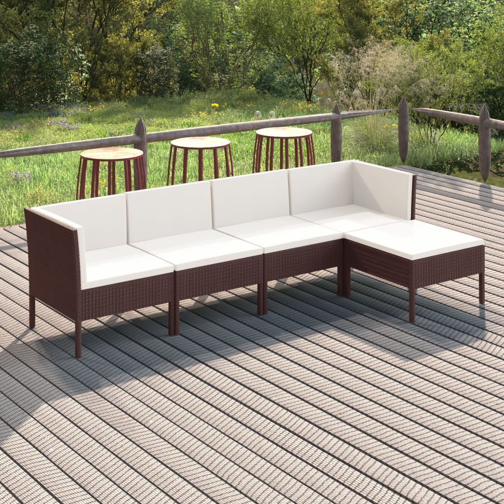 5-dijelna vrtna garnitura od poliratana s jastucima smeđa