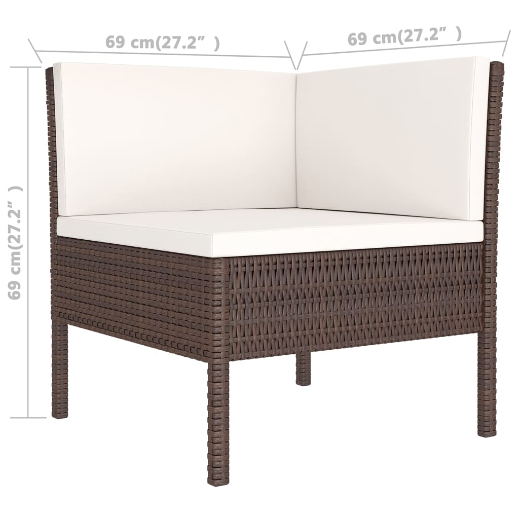 10-dijelna vrtna garnitura od poliratana s jastucima smeđa