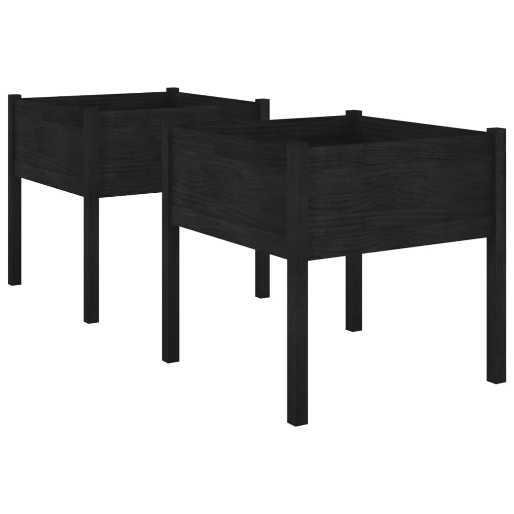 Vrtne sadilice 2 kom crne 70 x 70 x 70 cm od masivne borovine