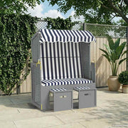 Ležaljka za plažu s krovom plavo-bijela od poliratana i drva