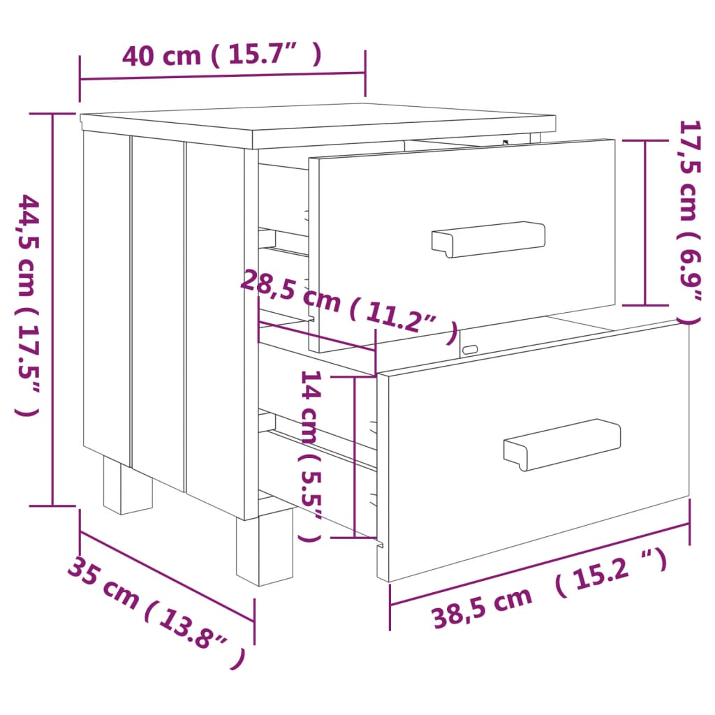 Noćni ormarići HAMAR 2 kom bijeli 40 x 35 x 44,5 cm od borovine