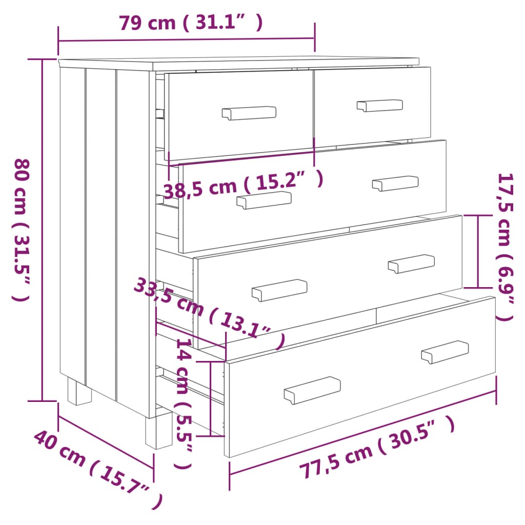 Komoda svjetlosiva 79 x 40 x 80 cm od masivne borovine