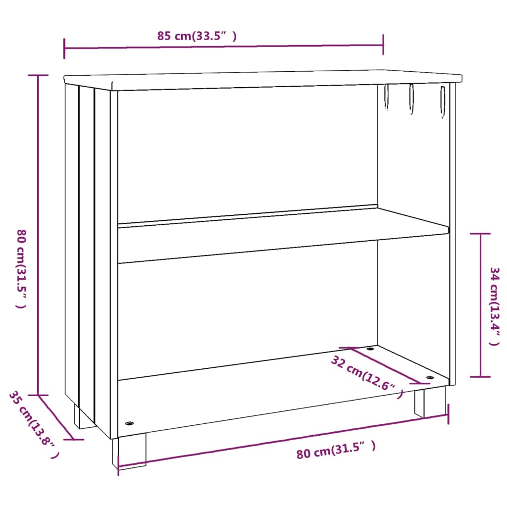 Komoda HAMAR tamnosiva 85 x 35 x 80 cm od masivne borovine