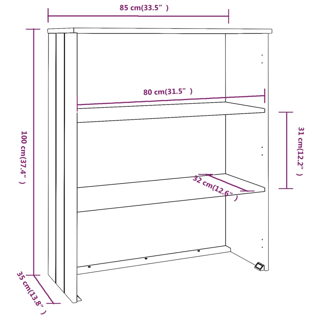 Gornji element za komodu HAMAR boja meda 85x35x100 cm borovina