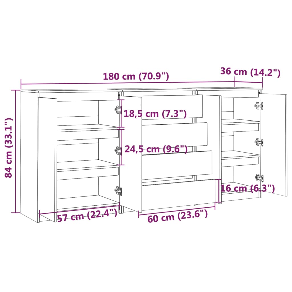 Bočni ormarići bijeli 3 kom od masivne borovine