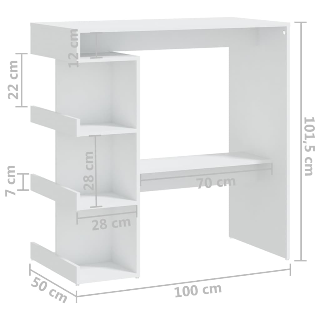 Barski stol sa stalkom za pohranu bijeli 100x50x101,5 cm drveni