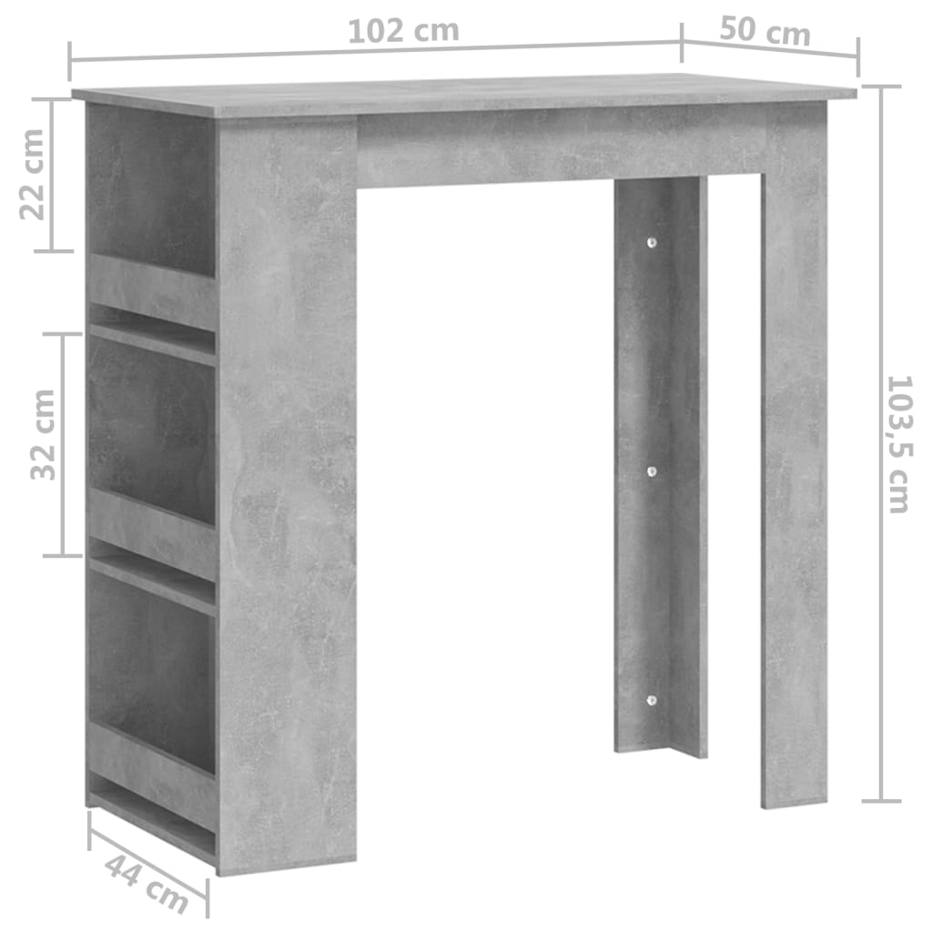 Barski stol sa stalkom za pohranu boja betona 102x50x103,5 cm