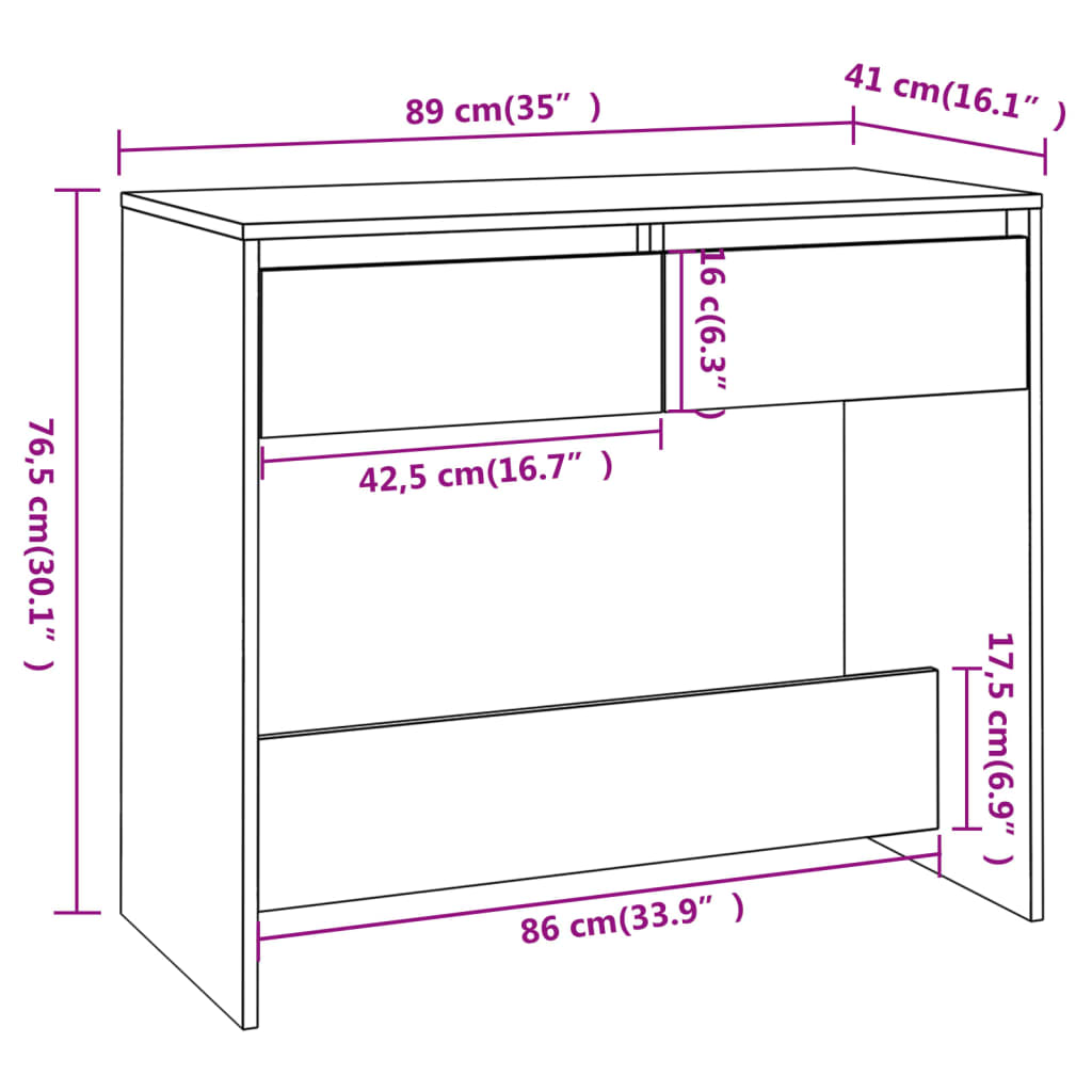 Konzolni stol bijeli 89x41x76,5 cm od konstruiranog drva