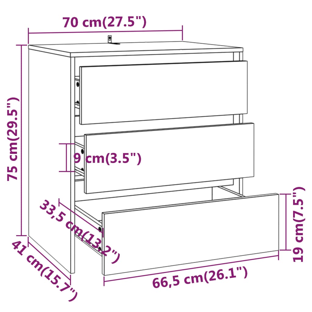 Komoda crna 70 x 41 x 75 cm od konstruiranog drva