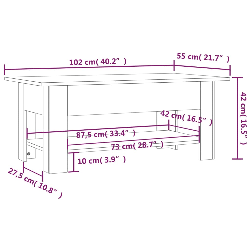 Stolić za kavu bijeli 102 x 55 x 42 cm od iverice