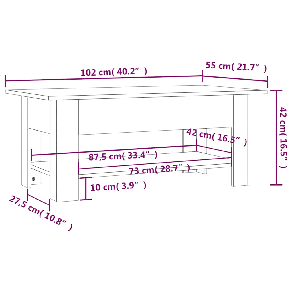 Stolić za kavu crni 102 x 55 x 42 cm od konstruiranog drva