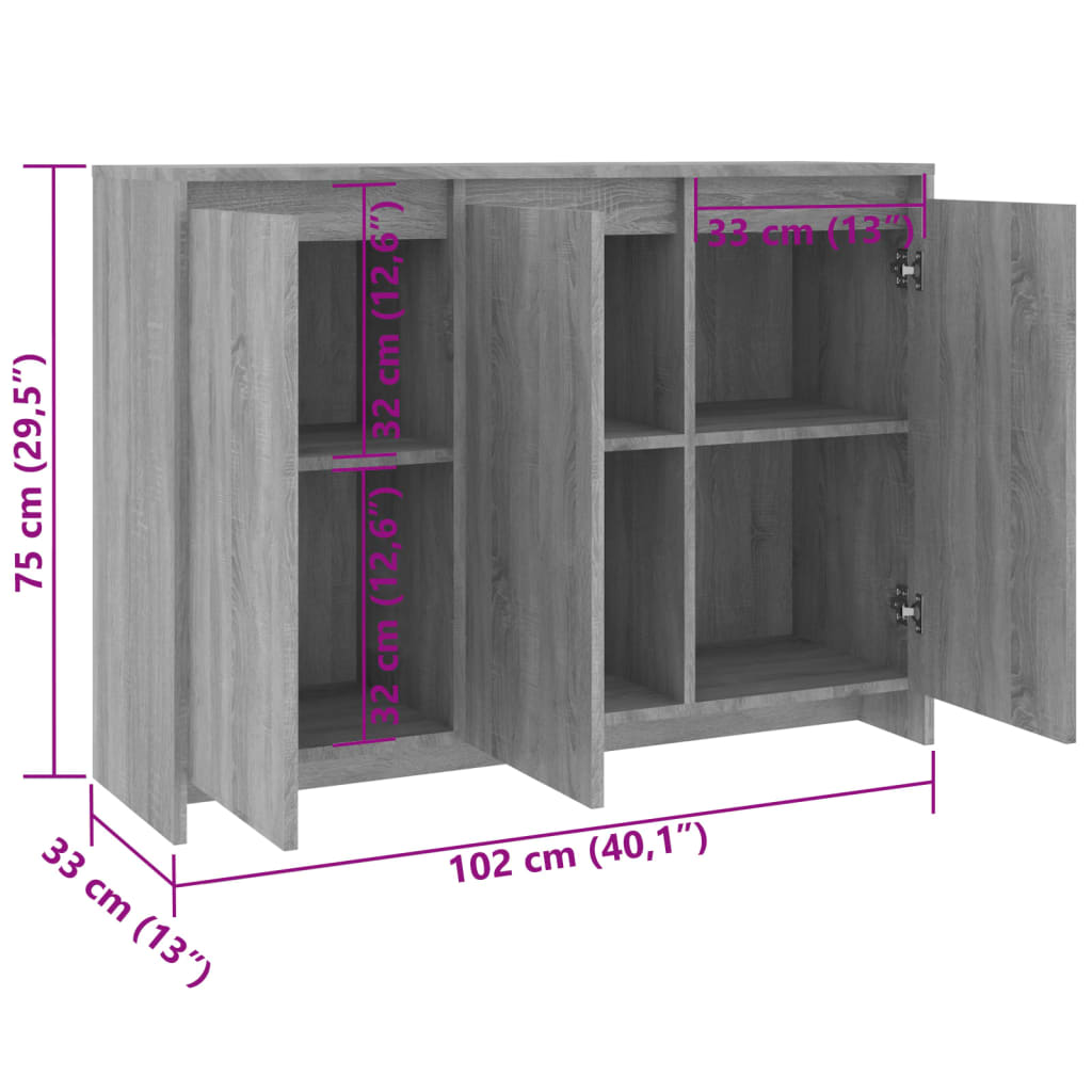 Komoda siva boja hrasta 102 x 33 x 75 cm od konstruiranog drva